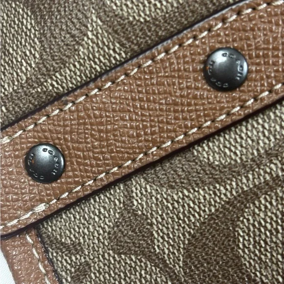 Coach & Keith Haring Monogram Brown Tan Tote Bag with Yellow Barking Dog - Picture 10 of 13